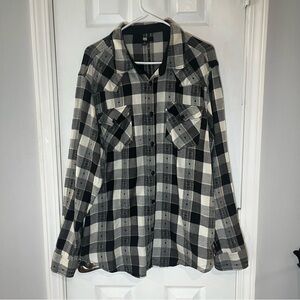 Frye Mens Black and Cream Plaid Western Style Button Up Long Sleeve Shirt XL